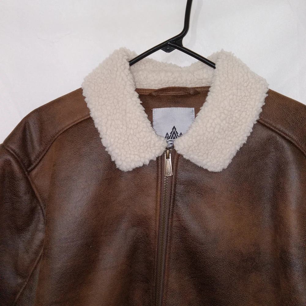 Rainforest Shearling Lined Nubuk Aviator Zip Bomber Jacket Mens Large - Picture 8 of 13